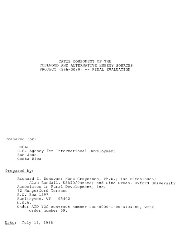 CATIE component of the fuelwood and alternative energy sources project (596-0089) : final evaluation