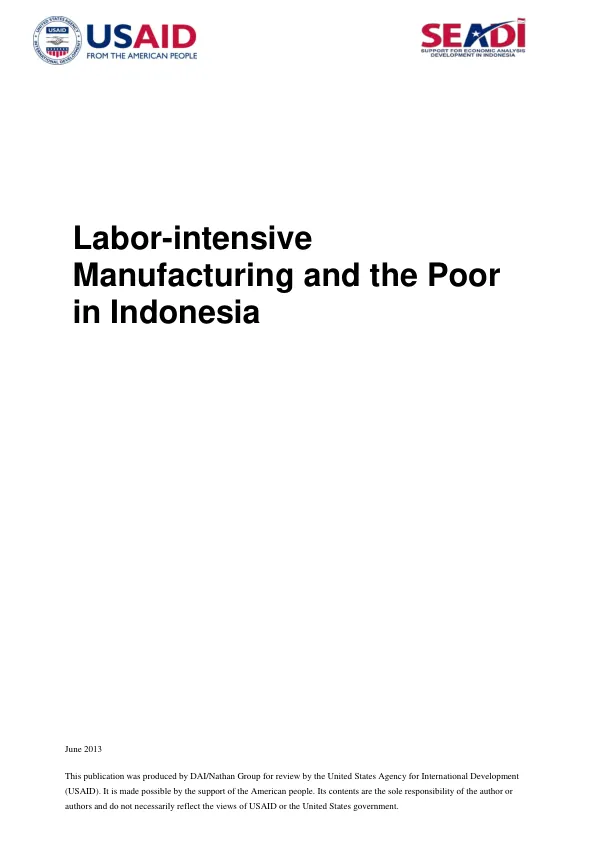 Labor-intensive Manufacturing and the Poor in Indonesia