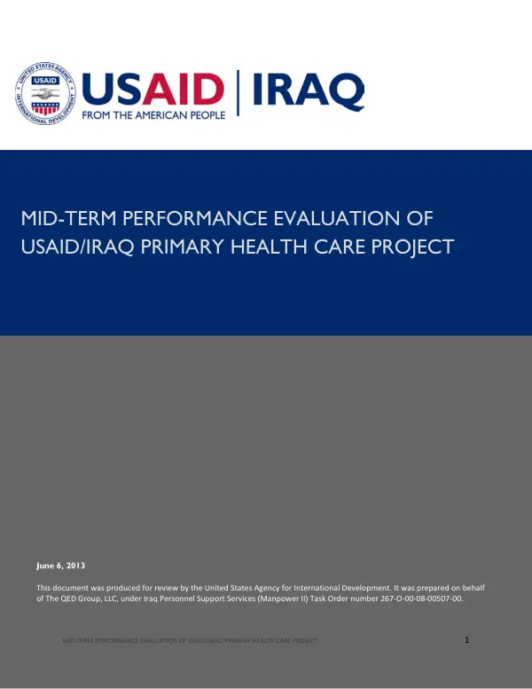 Mid-term performance evaluation of USAID/Iraq primary health care project