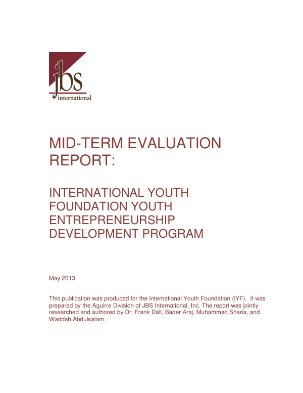 Mid-term evaluation report : International Youth Foundation : youth entrepreneurship development program