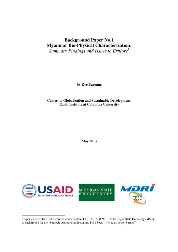 Myanmar bio-physical characterization : summary findings and issues to explore