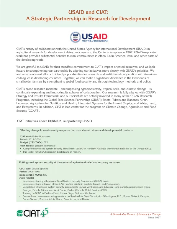 USAID and CIAT : a strategic partnership in research for development