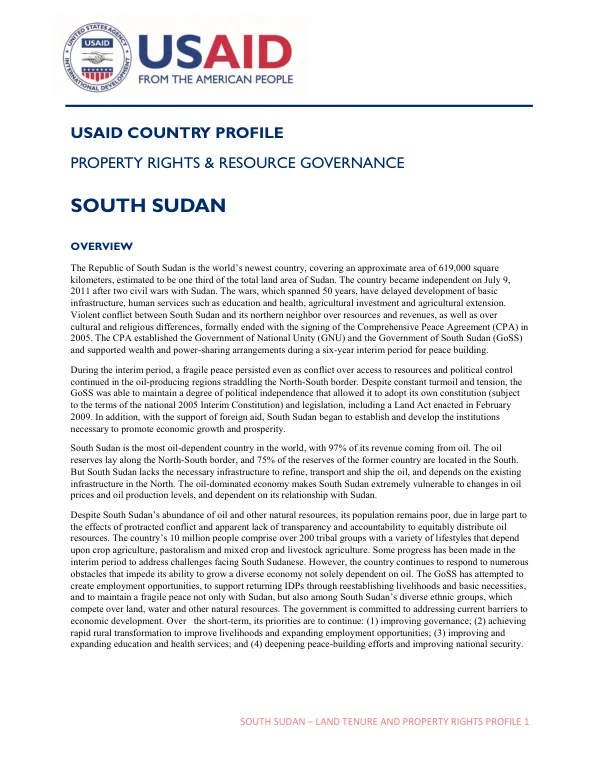 USAID county profile : property rights and resource governance : South Sudan