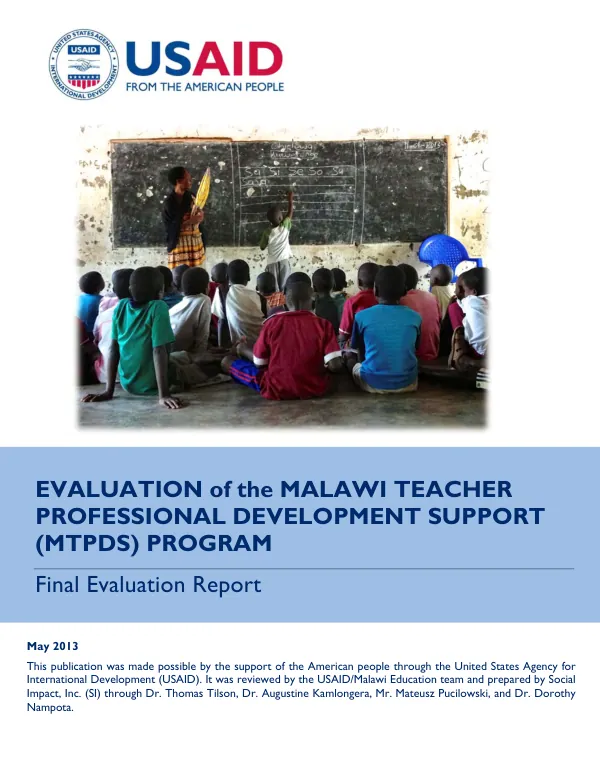 Evaluation of the Malawi teacher professional development support (MTPDS) program : final evaluation report