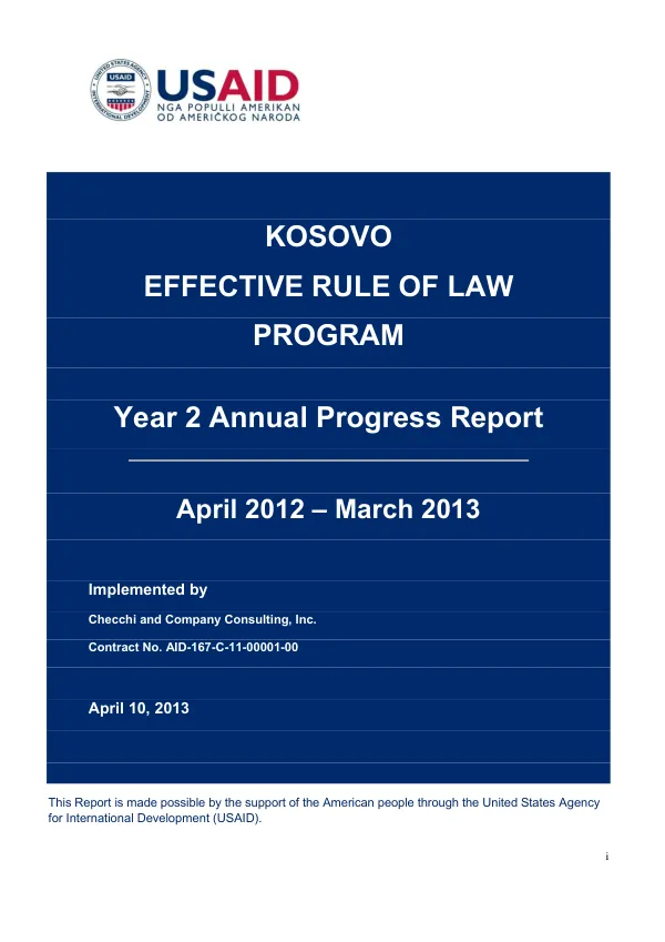 Kosovo effective rule of law program : Year 2 - annual progress report