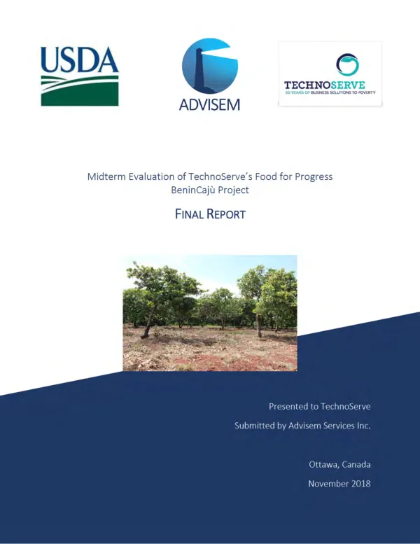 [USDA] Midterm evaluation of TechnoServe's FY 2015 food for progress benincaju project : final report