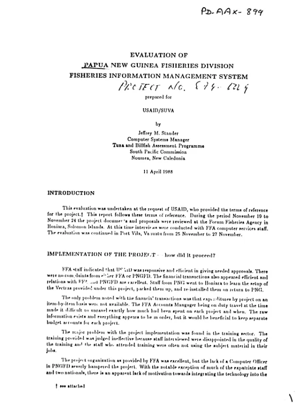 Evaluation of Papua New Guinea Fisheries Division, fisheries information management system