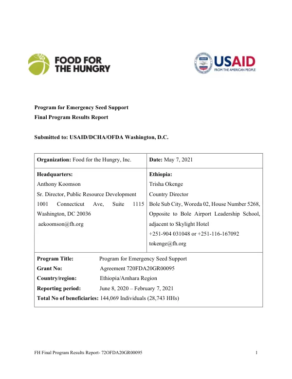 [Program for emergency seed support : final program results report]
