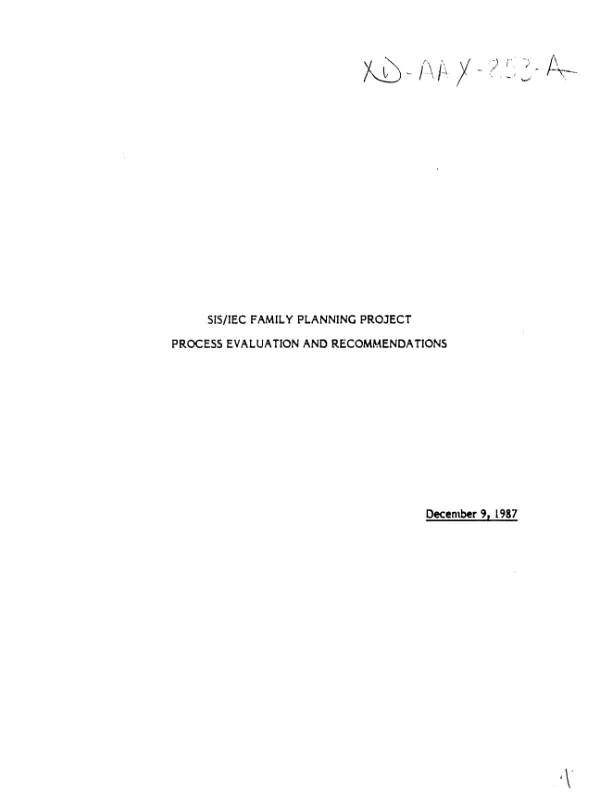 SIS/IEC family planning project : process evaluation and recommendations