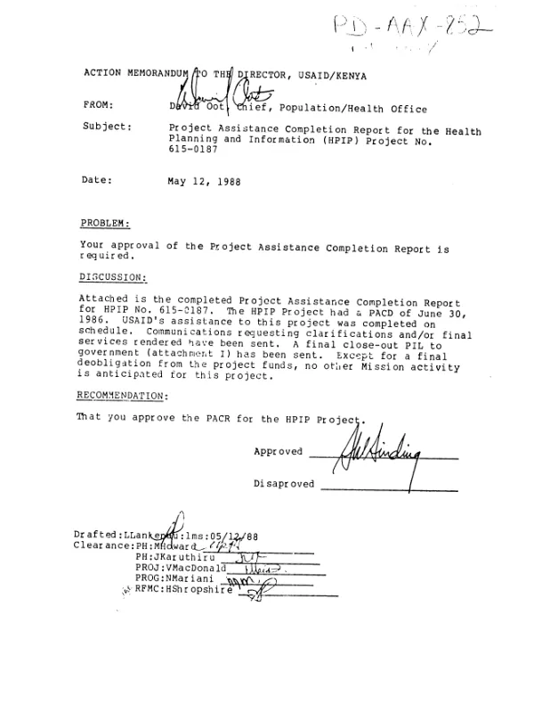 Project assistance completion report for the health planning and information (HPIP) project no. 615-0187
