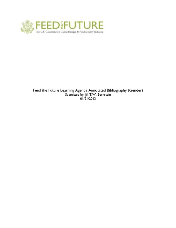 Feed the Future learning agenda annotated bibliography (gender)