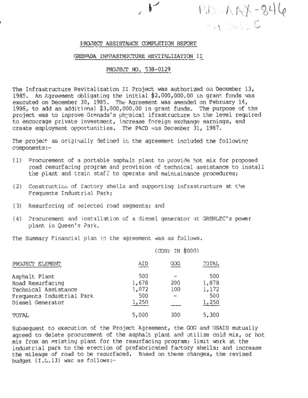 Project assistance completion report : Grenada infrastructure revitalization II, project no. 538-0129