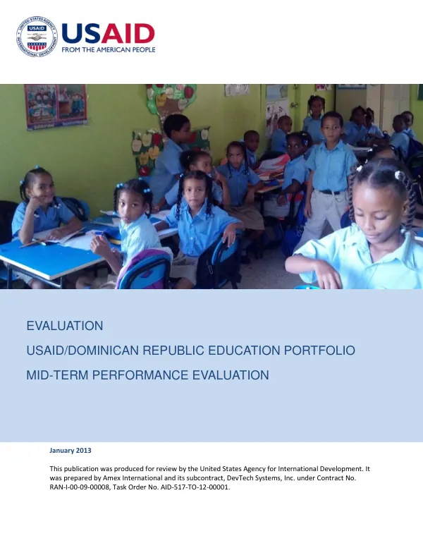 USAID/Dominican Republic education portfolio mid-term performance evaluation : integrated report
