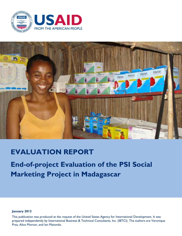 End of project evaluation of the PSI social marketing project in Madagascar