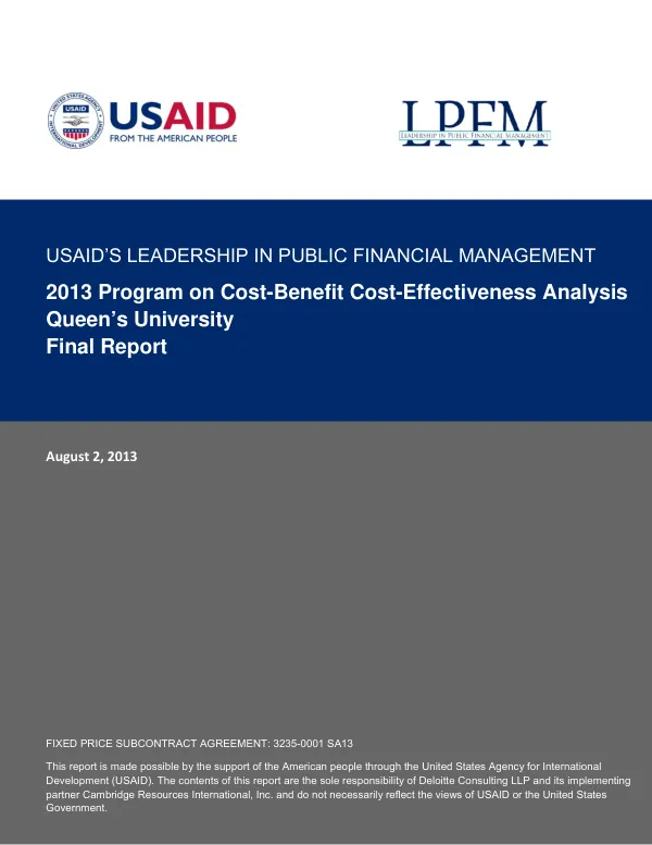 2013 Program on Cost-Benefit Cost-Effectiveness Analysis Queen’s University. Final Report [public version]