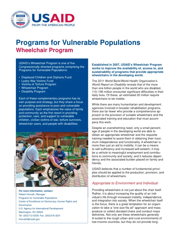 Programs for vulnerable populations : wheelchair program