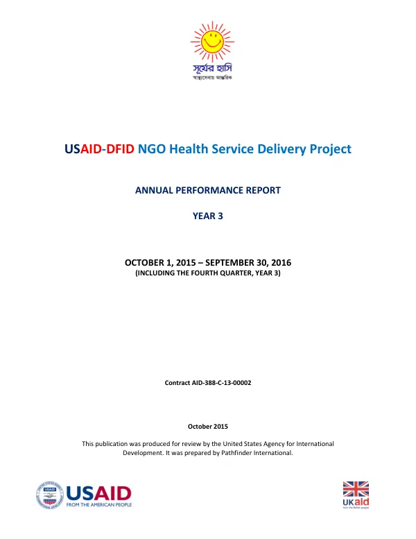 USAID-DFID NGO Health Service Delivery Project Annual Performance Report Year 3