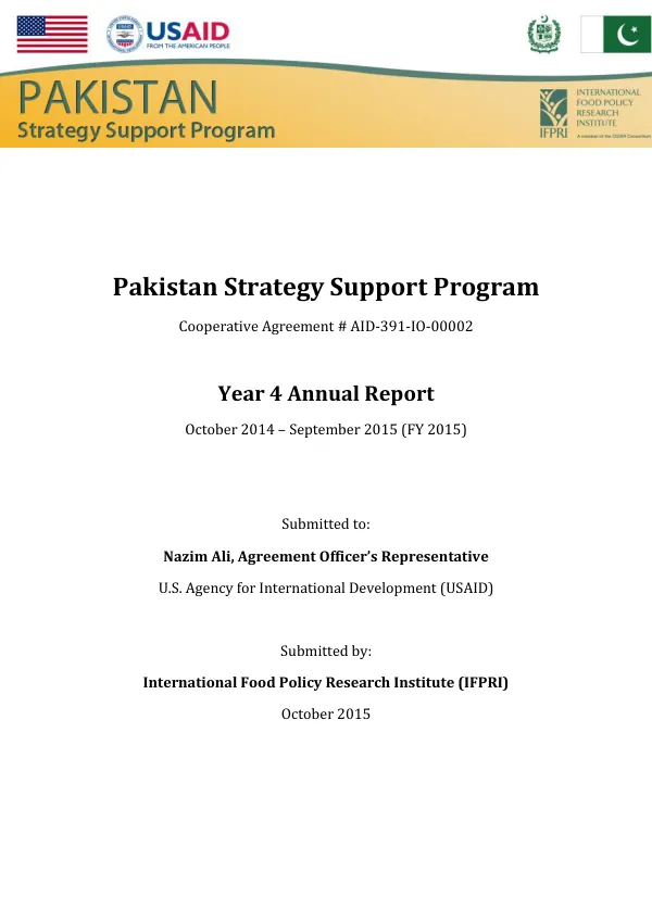 Pakistan Strategy Support Program Year 4 Annual Report October 2014 – September 2015 (FY 2015)
