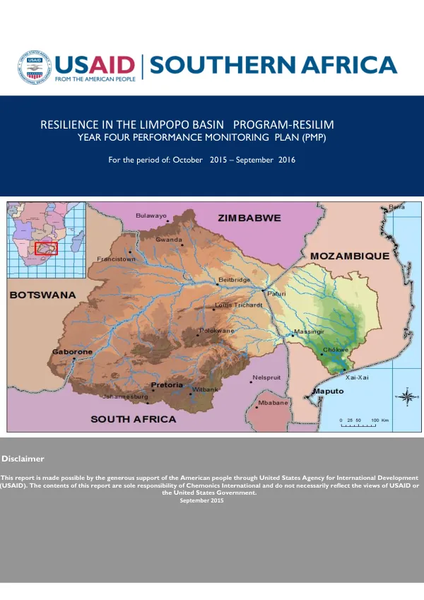 Performance Monitoring Plan (PMP) For the period of October 2015 – September 2016