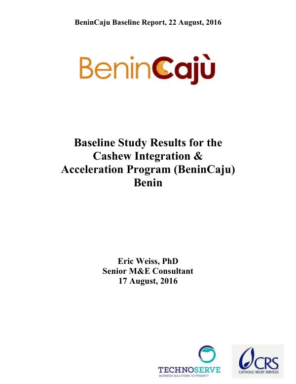 [USDA] Baseline study results for the cashew integration & acceleration program (benincaju) Benin