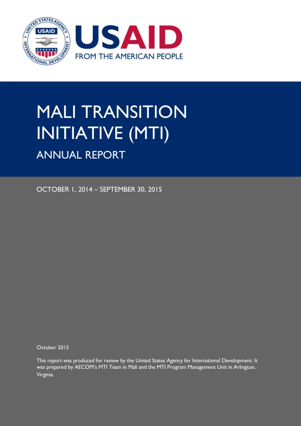Mali Transition Initiative, FY15 Annual Report
