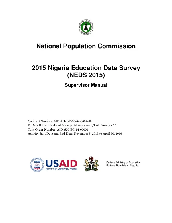 2015 Nigeria Education Data Survey (NEDS 2015) Supervisor Manual