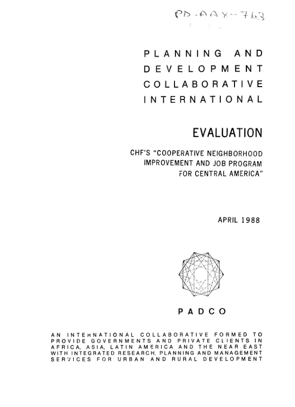 Evaluation : CHF'S `cooperative neighborhood improvement and job program for Central America'