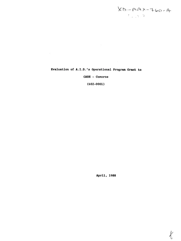 Evaluation of AID's operational program grant to CARE - Comoros (602-0001)