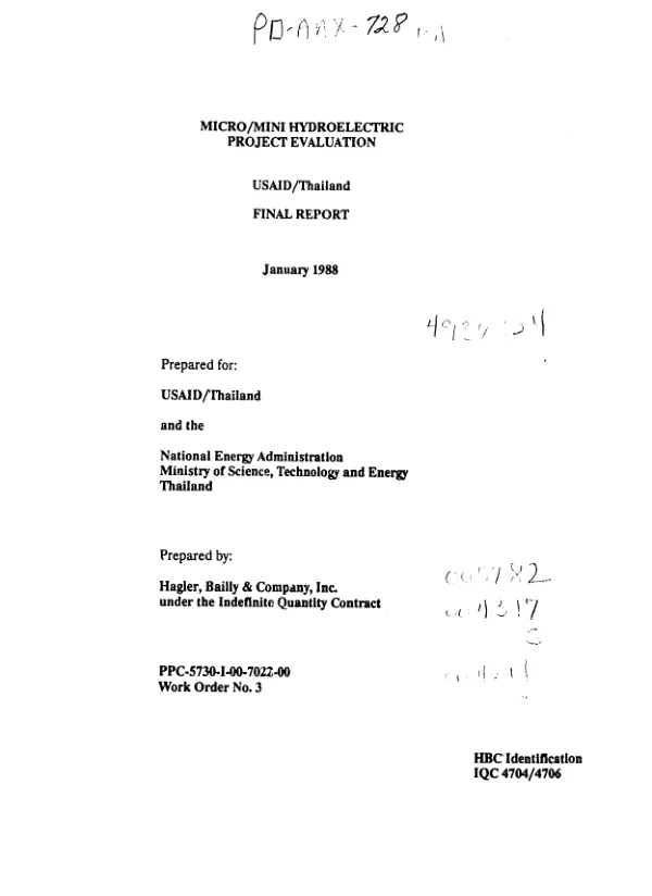Micro/mini hydroelectric project evaluation : USAID/Thailand, final report