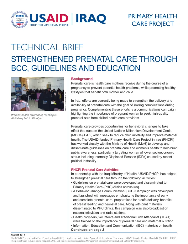Strengthened Prenatal Care through BCC, Guidelines and Education
