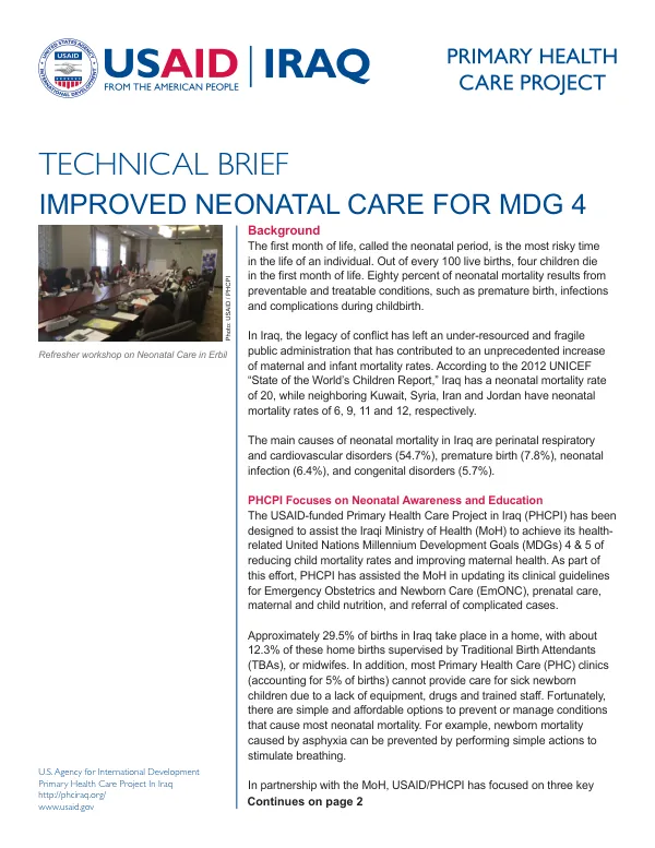 Improved Neonatal Care for MDG 4