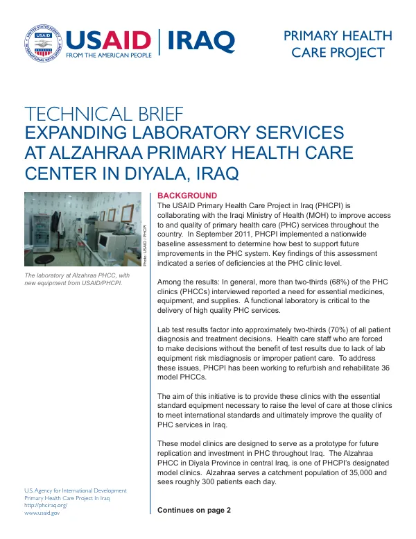 EXPANDING LABORATORY SERVICES AT ALZAHRAA PRIMARY HEALTH CARE CENTER IN DIYALA, IRAQ