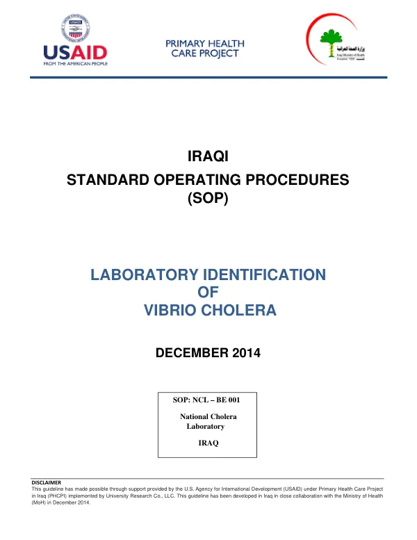LABORATORY IDENTIFICATION OF VIBRIO CHOLERA
