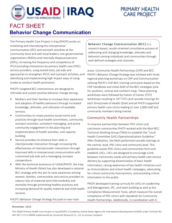 Technical Brief: PHCPI Behavior Change Communication