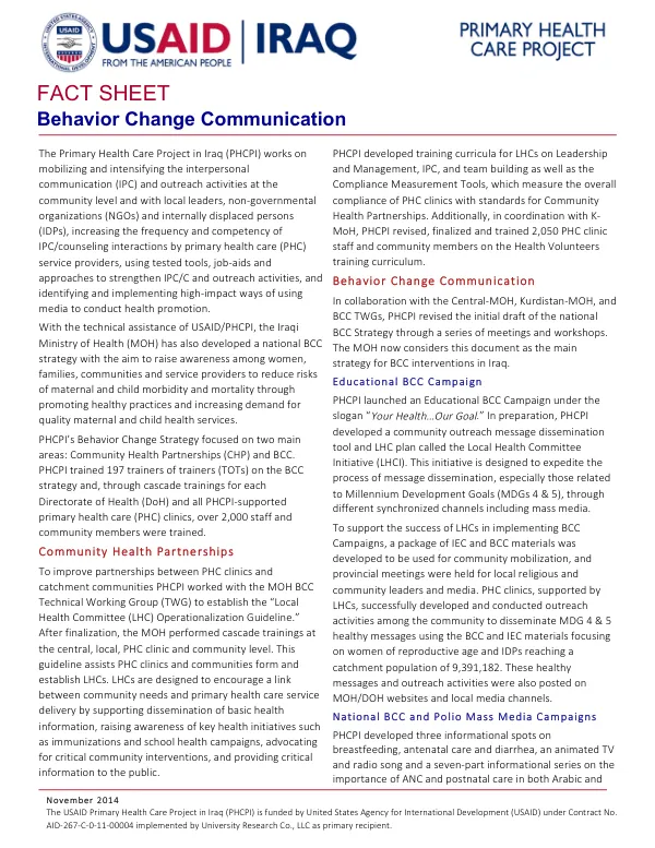 PHCPI FACT SHEET: Behavior Change Communication