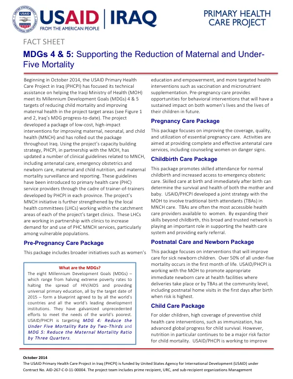 PHCPI FACT SHEET: MDGs 4 & 5: Supporting the Reduction of Maternal and Under-Five Mortality