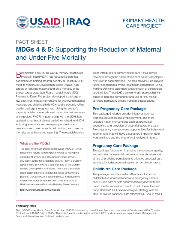 PHCPI FACT SHEET: MDGs 4 & 5: Supporting the Reduction of Maternal and Under-Five Mortality
