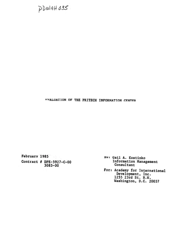 Evaluation of the PRITECH Information Center