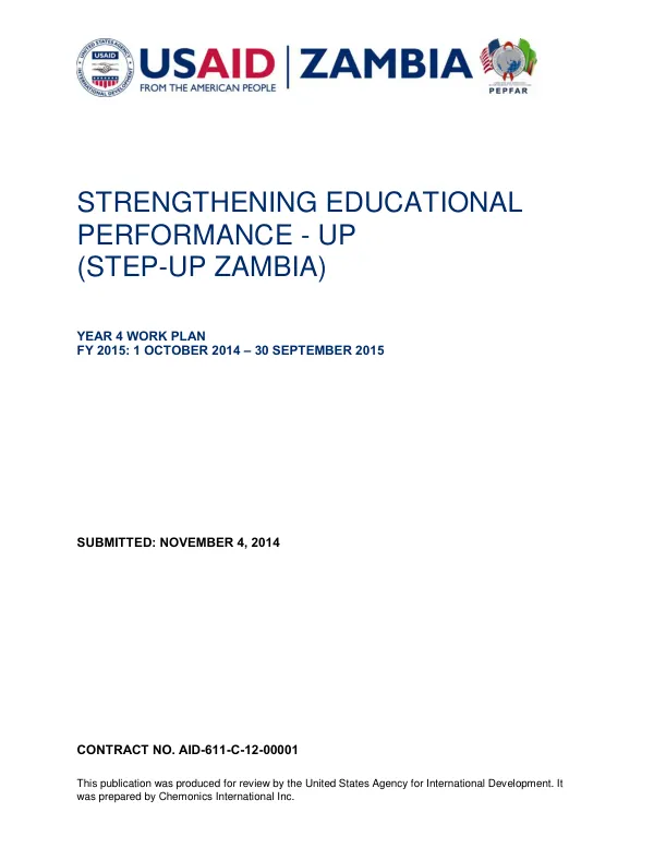 Strengthening Education Peformance - Up (STEP-Up Zambia) Year 4 Work Plan