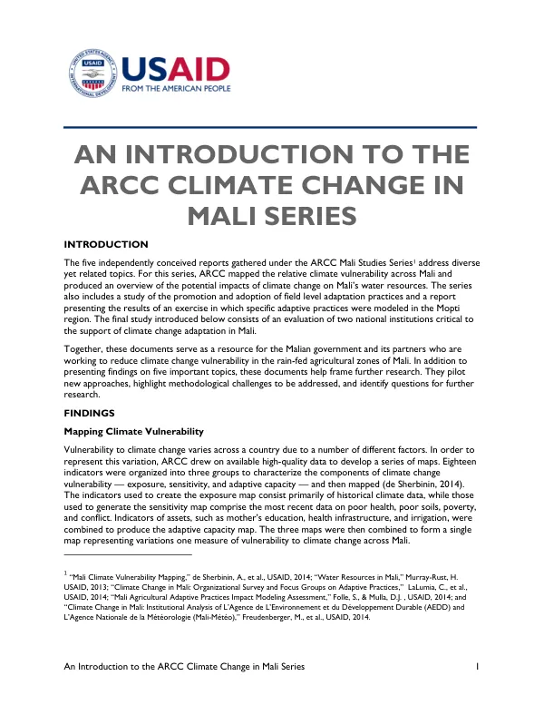 An Introduction to the ARCC Climate Change in Mali Series