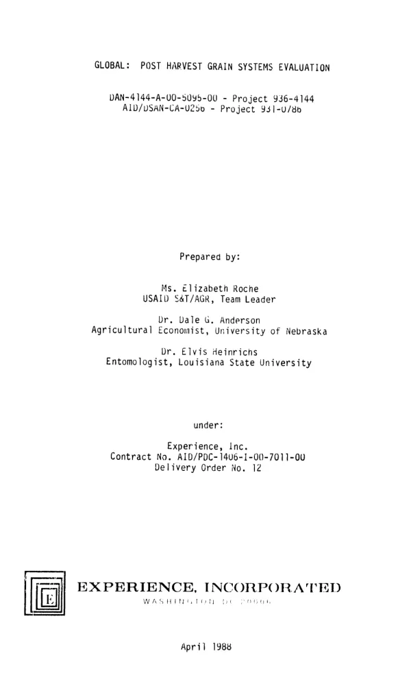 Global : post harvest grain systems evaluation