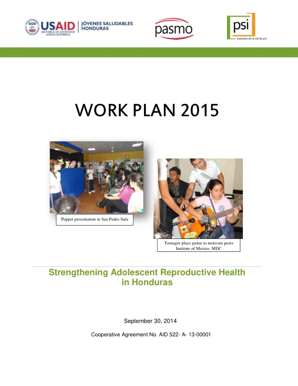 Work Plan 2015- Strengthening Adolescent Reproductive Health in Honduras