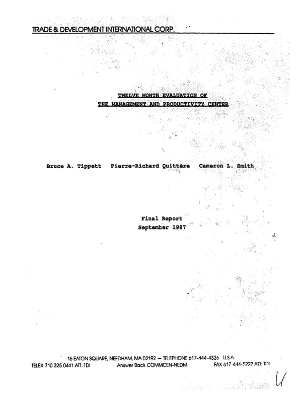 Twelve month evaluation of the Management and Productivity Center [: final report]