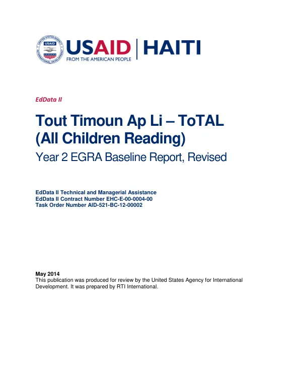 Tout Timoun Ap Li - ToTAL (All Children Reading) Year 2 EGRA Baseline Report, Revised