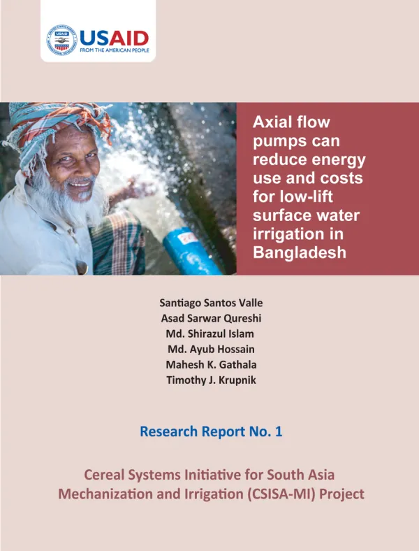 Axial Flow Pumps Can Reduce Energy Use and Costs for Low-Lift Surface Water Irrigation in Bangladesh
