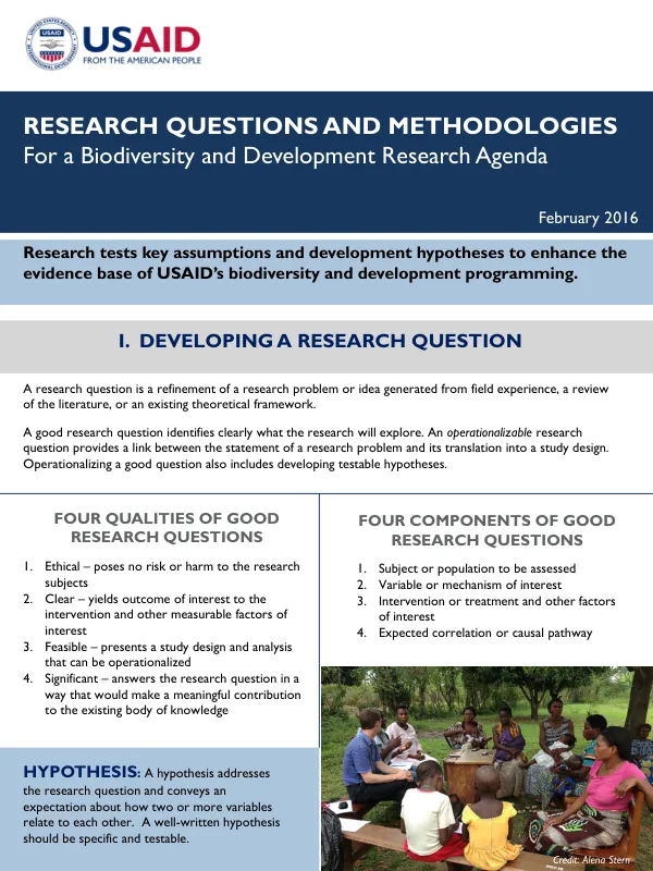 Research questions and methodologies for a biodiversity and development research agenda