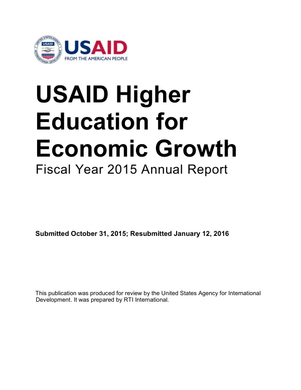 USAID higher education for economic growth : fiscal year 2015 annual report
