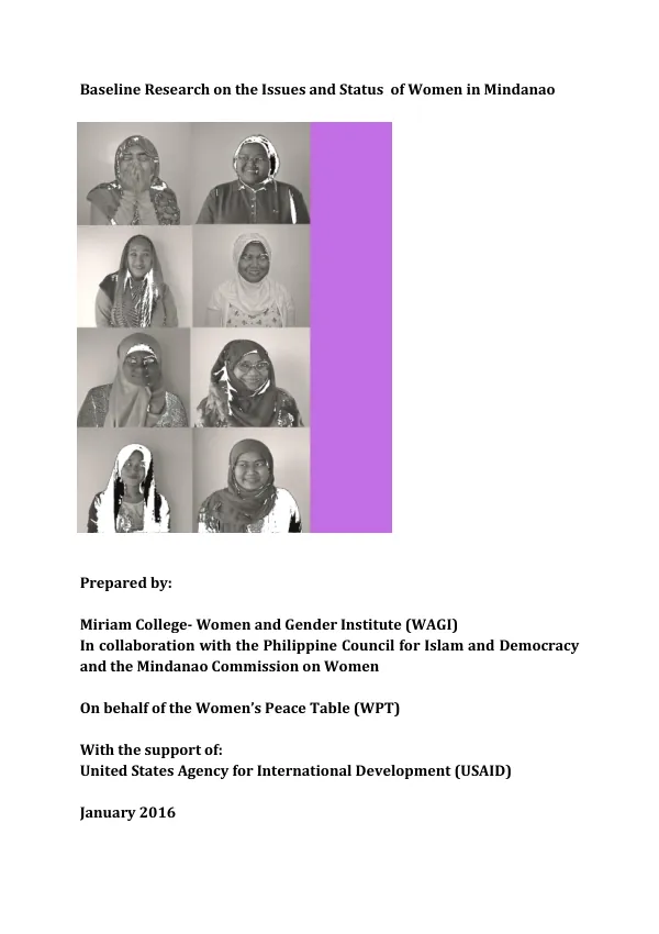 Baseline research on the issues and status of women in Mindanao