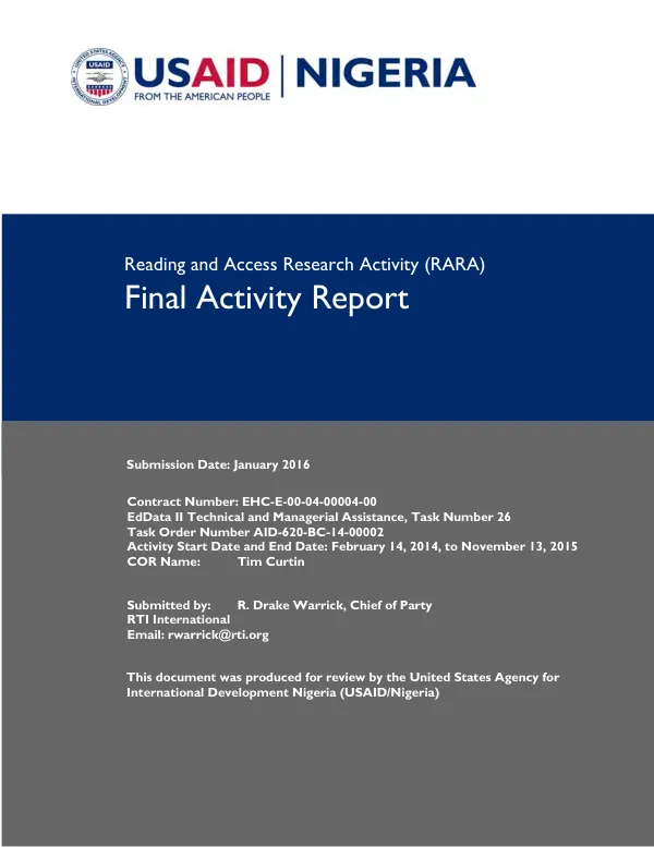 Reading and access research activity (RARA) : final activity report