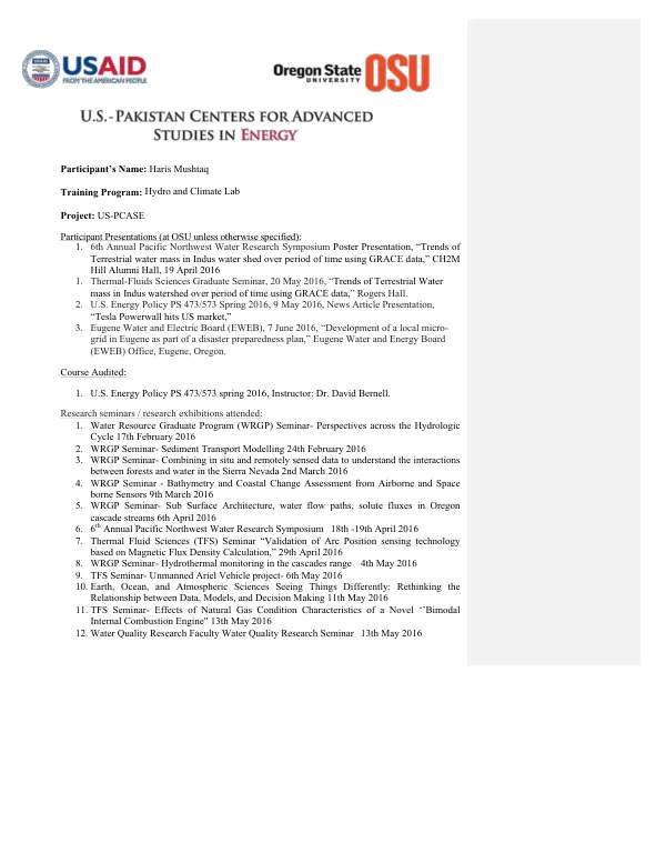 U.S. - Pakistan Centers for Advanced Studies in Energy [final report]